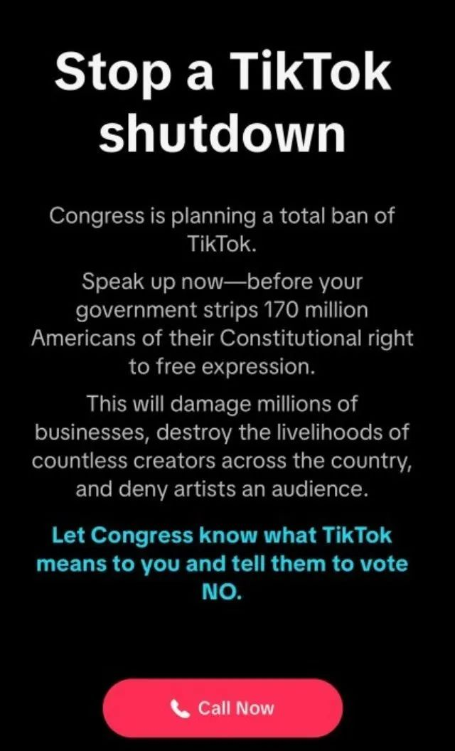 TikTok动员美国用户：反击国会封禁威胁